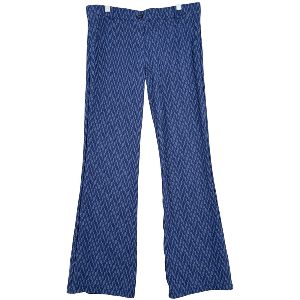 Betabrand Dress Pant Yoga Pants Women L Rayon Nylon Blue Geometric W1553-BCV